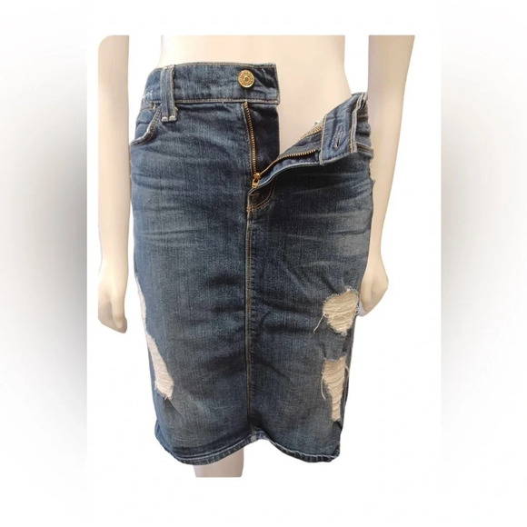 7 for all mankind Distressed Medium Wash Denim Pencil Skirt  Size 29 - Picture 5 of 11